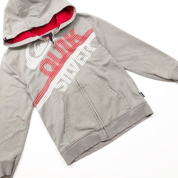 Quiksilver gray zip up kids jacket with hood - Picture 1 of 5